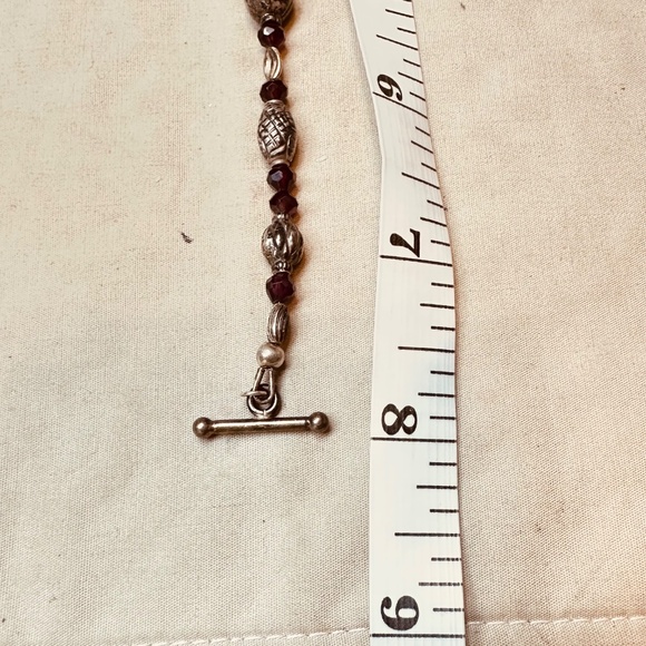 925 Sterling Silver Beaded & Garnet Vintage Bracelet - Picture 13 of 16